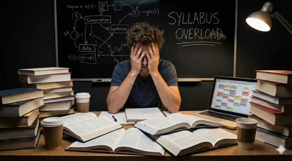 Stressed Student with Syllabus Overload